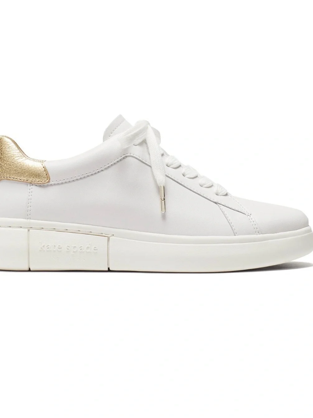 kate spade White Leather Sneakers with Gold Heel Tab
